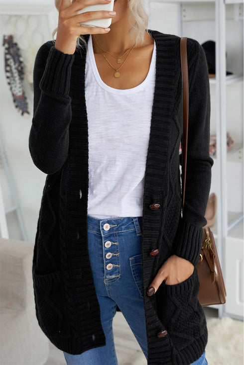 Front Pocket And Buttons Closure Cardigan